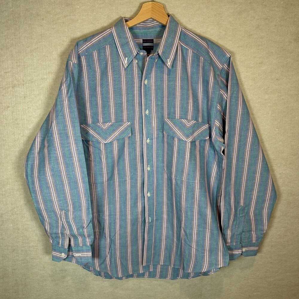 Hot Gossip Multicolor Western Striped Shirt Men's M Snap Button Pearl Pockets